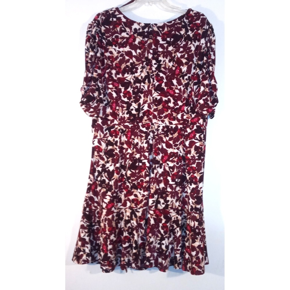 Jessica Howard Dress 18 W Ruched Flounce Hem A Line Maroon Multi V neck Lined - Picture 3 of 13
